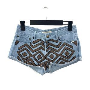 Capulet Denim Beaded Light Blue Shorts Size S